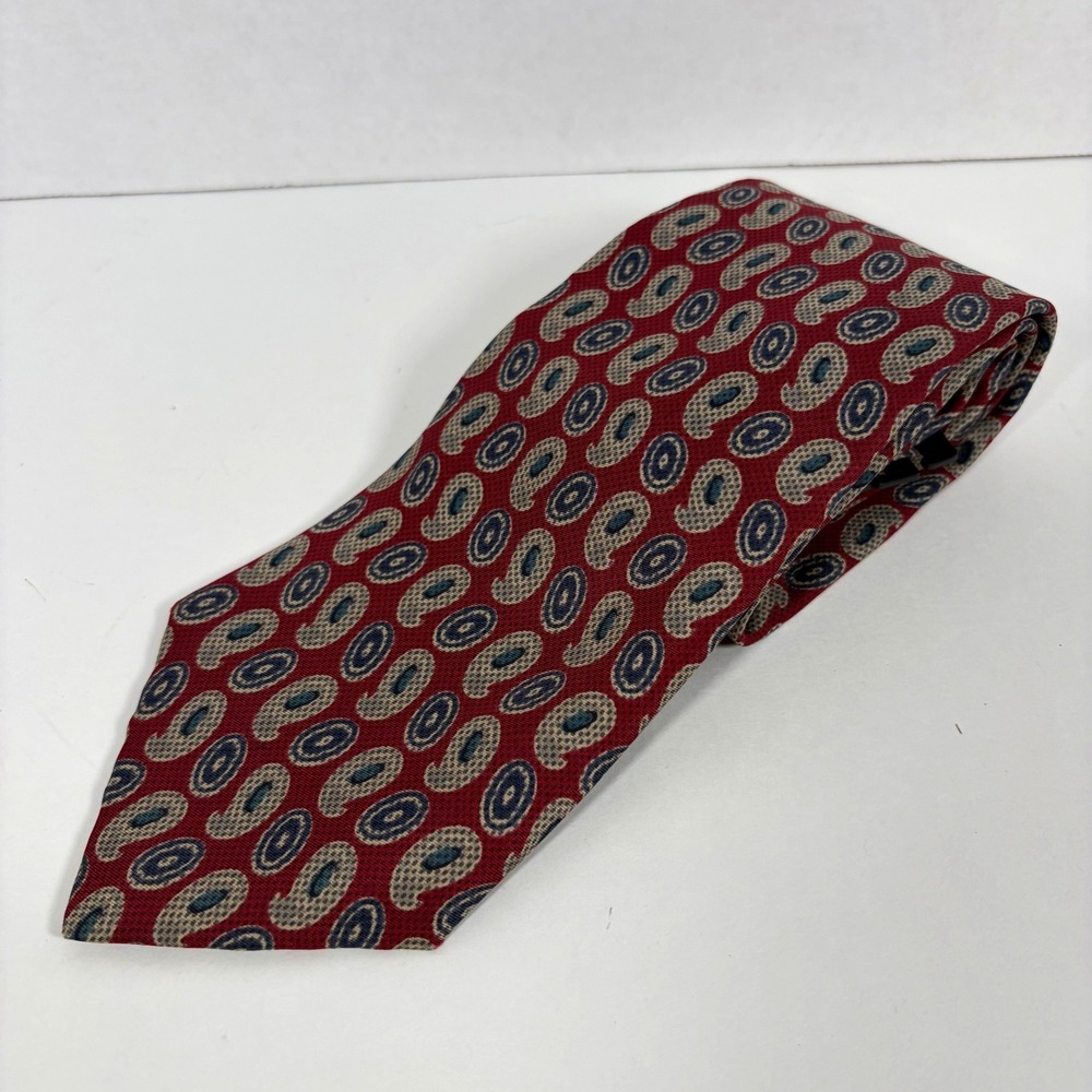 Bert Pulitzer Mens Red Silk Paisley Medallion Necktie Made in USA
